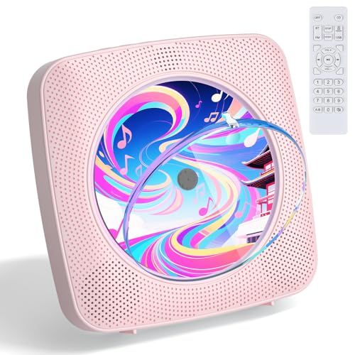 CDプレーヤー cdラジカセ Bluetooth 受信/送信 スピーカー内蔵 卓上＆壁掛け式 プレイヤー 1台多役 FM/USB対応 A-Bリピート再生 音楽再生/語学学習/胎児教育 日本語説明書付き 充電不可(ピンク）koe 43ac60cf