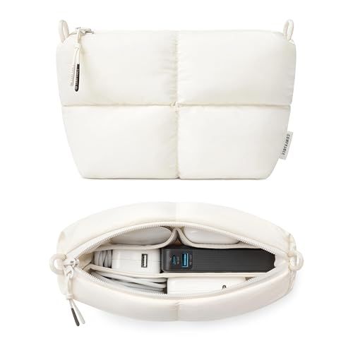 Comfyable なふくらんでいる電子機器オーガナイザートラベルケース、かわいいテックポーチ、女性、男性用、ケーブル収納バッグ、充電器、電話、、コード、コンパクトテックアクセサリーポーチ、ライス。as 0d2ac52f