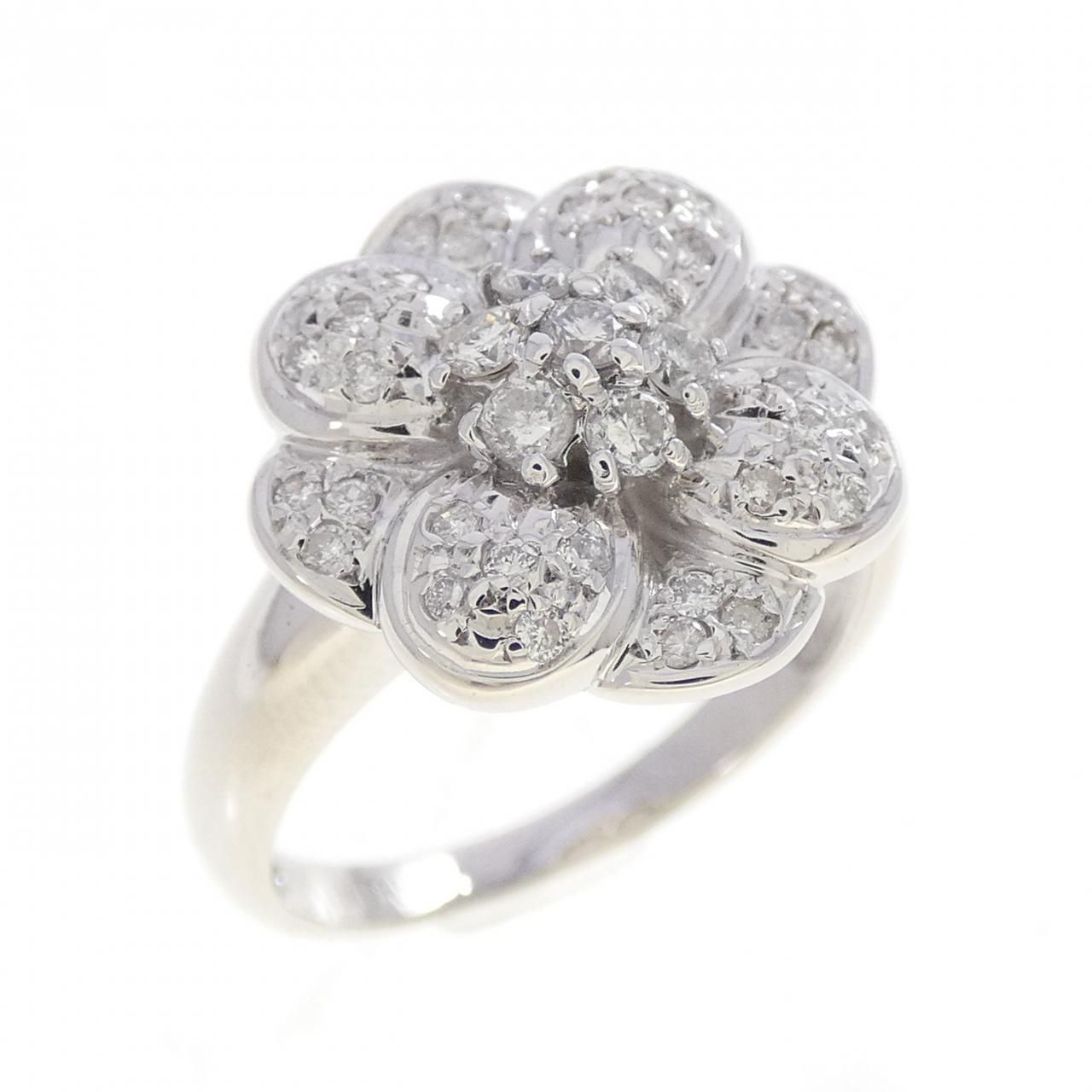 K18WG フラワー ダイヤモンド リング 0.34CT