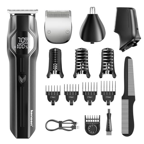 kensen メンズシェーバー トリマー バリカン 鼻毛カッター ヘアカッター 髭 散髪 type-c 充電式 防水 もみあげ 襟足 体毛 ムダ毛処理 セルフカット 子供 軽量 全身対応 ダイヤル調整 男性 お風呂 海外対応