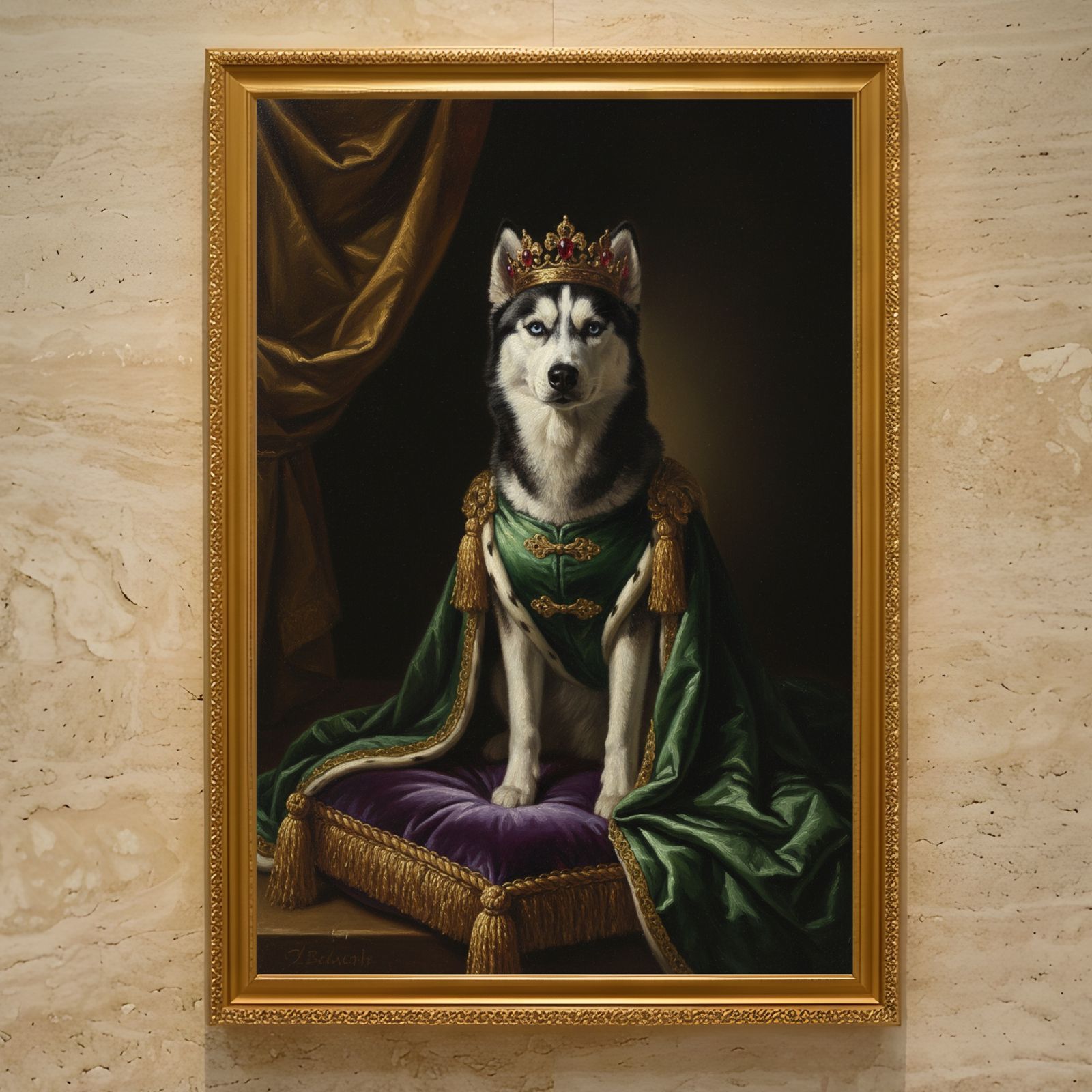 犬（シベリアンハスキー）のルネサンス風肖像画 A3額装インテリア壁掛け