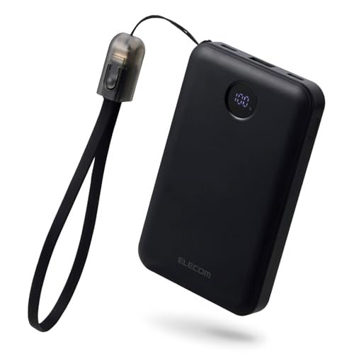 エレコム 22.5W 10000mAh 残量表示 ケーブルストラップ付き USB-C×2 USB-A×1 薄型 ブラック EC-C45BKas 552a87b5