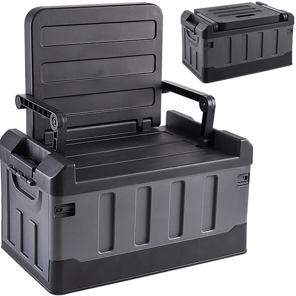 UPstore 収納ボックス コンテナチェア 59L 屋外 防水 椅子にもなるボックス 折りたたみ式 オリコン ふた付き 車載収納 大容量 キャンプ アウトドア (ブラック＆グレー)ts ddffaaaa