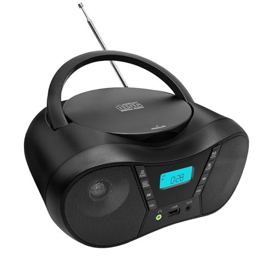 ポータブルCDプレーヤー CDラジオ ステレオスピーカー内蔵 ロッドアンテナ レコ CDプレイヤー CD/USB/AUX/FM ラジオ 乾電池給電可 液晶ディスプレイ 多役 イヤホンジャック付き 睡眠モード ポータブル 語学学習/胎児教育/音 3aff9d76