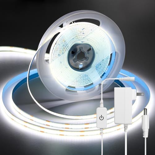 iNextStation COB ledテープライト 10m 24v テープライト 昼光色 高輝度 CRI93+ 幅8mm PSE認証済みアダプター・調光器付き 両面テープ 間接照明 切断可能 320LEDs/m 寝室/お部屋/店舗/コレクシ 9372aaeb