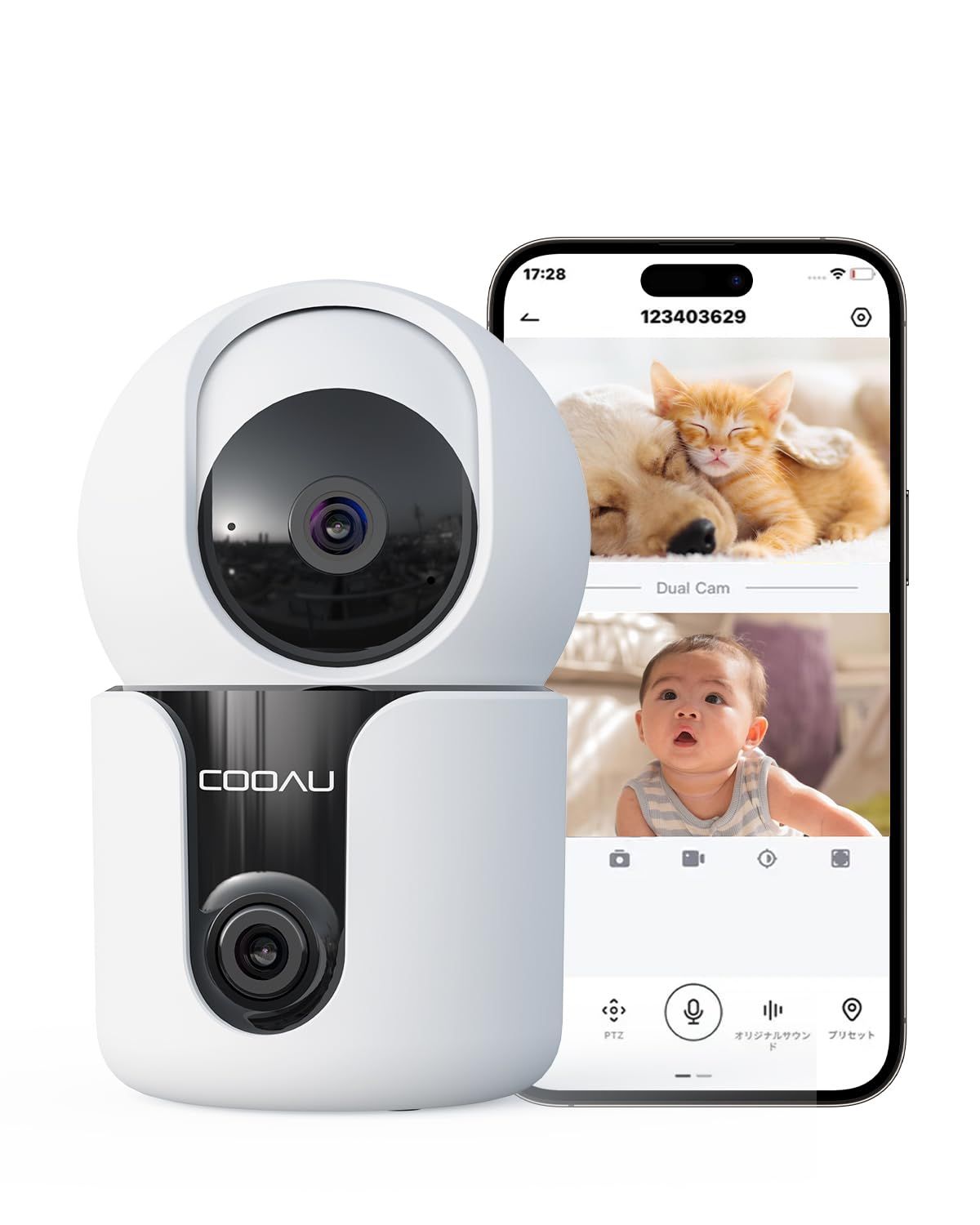 【2026新型２レンズ?2in1全方位守る】 COOAU 防犯カメラ 2つレンズ 上下合わせ6MP ペットカメラ 室内 360°自動巡航 監視カメラ 屋内 上下追跡 双方向通話 AI検知 赤外線夜視 ペット見守りカメラ 2.4G/5G Wi- 5f2ac9d1