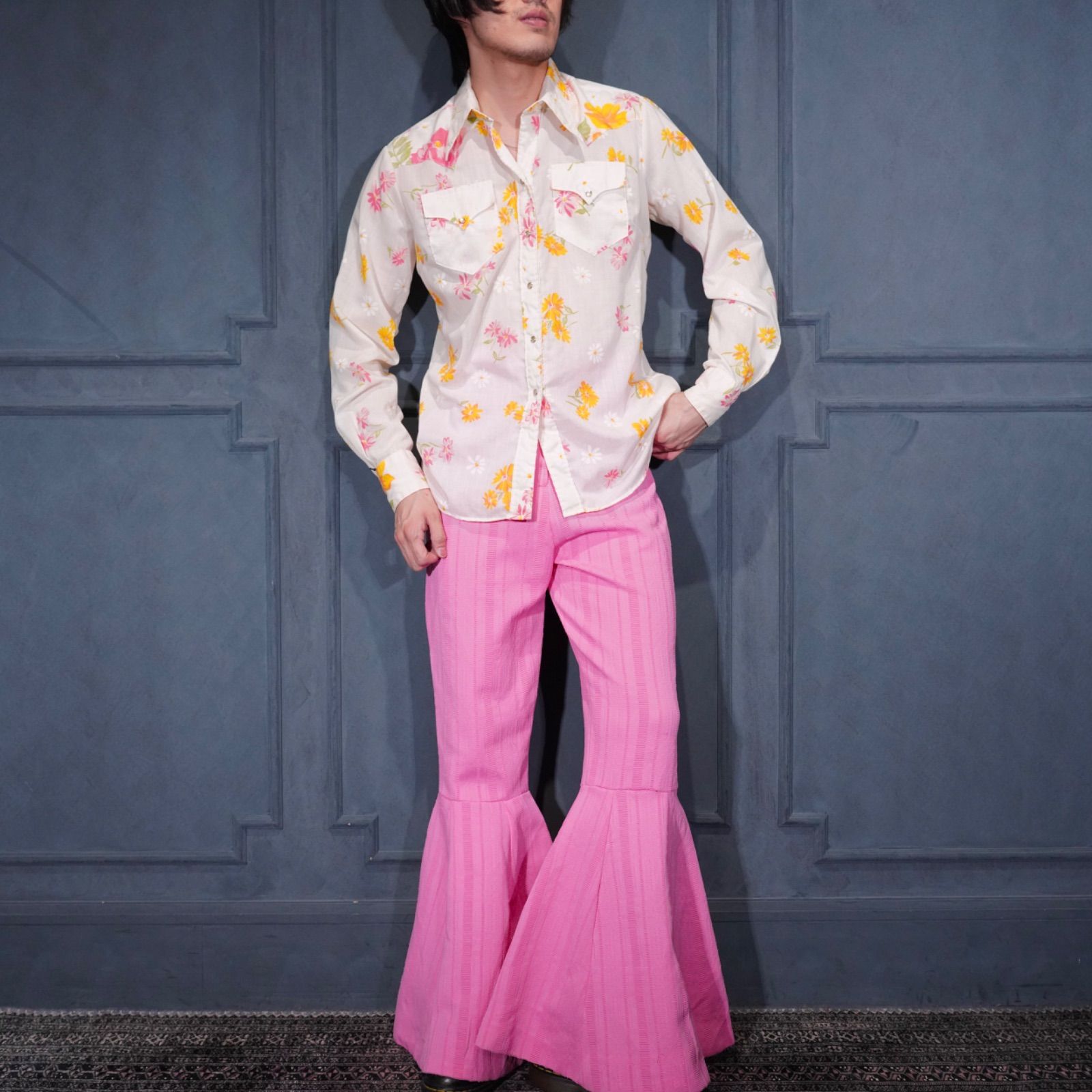 60’s〜70’s USA VINTAGE PINK COLOR FRILL WIDE PANTS/60年代〜70年代アメリカ古着ピンクカラーフリルワイドパンツ