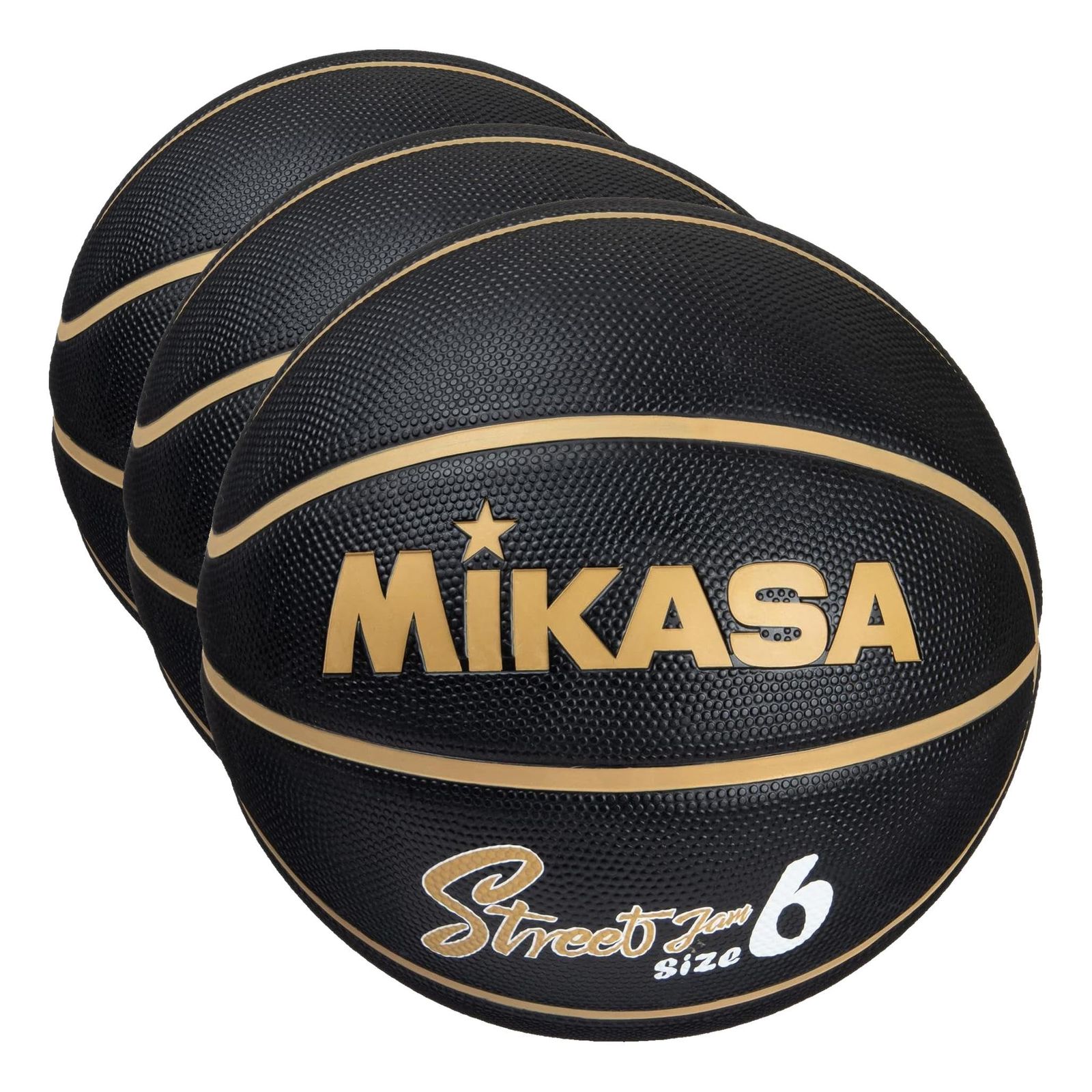 新品 ミカサ(MIKASA)バスケットボール6号 ゴム ブラック/ゴールド BB602B-BKGL-EC 推奨内圧0.22~0.32(kgf/?) (× 3)