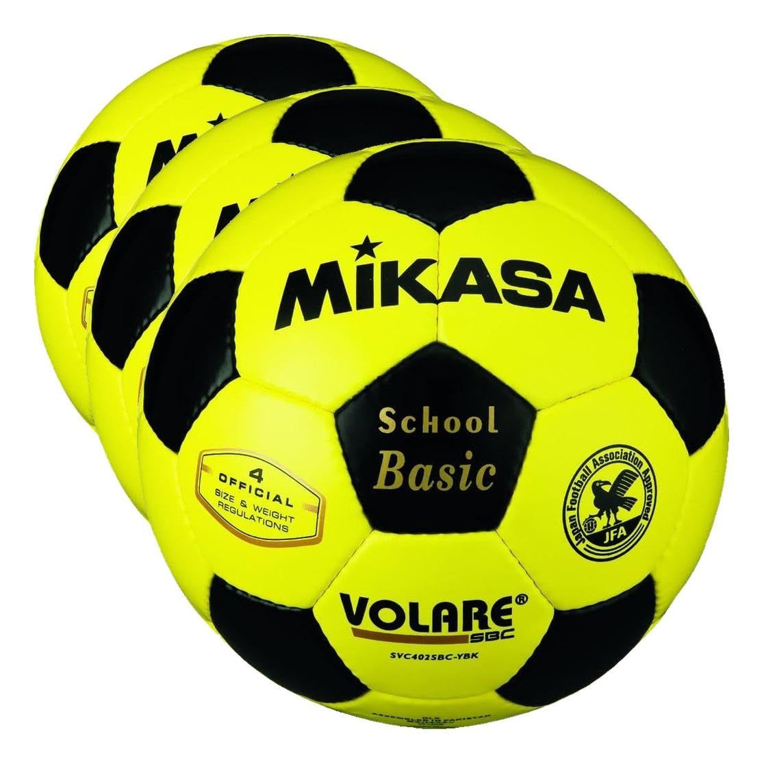 新品 ミカサ(MIKASA) サッカーボール 4号 日本サッカー協会 検定球 (小学生用) イエロー/ブラック SVC402SBC-YBK 推奨内圧0.8(kgf/?) (× 3)