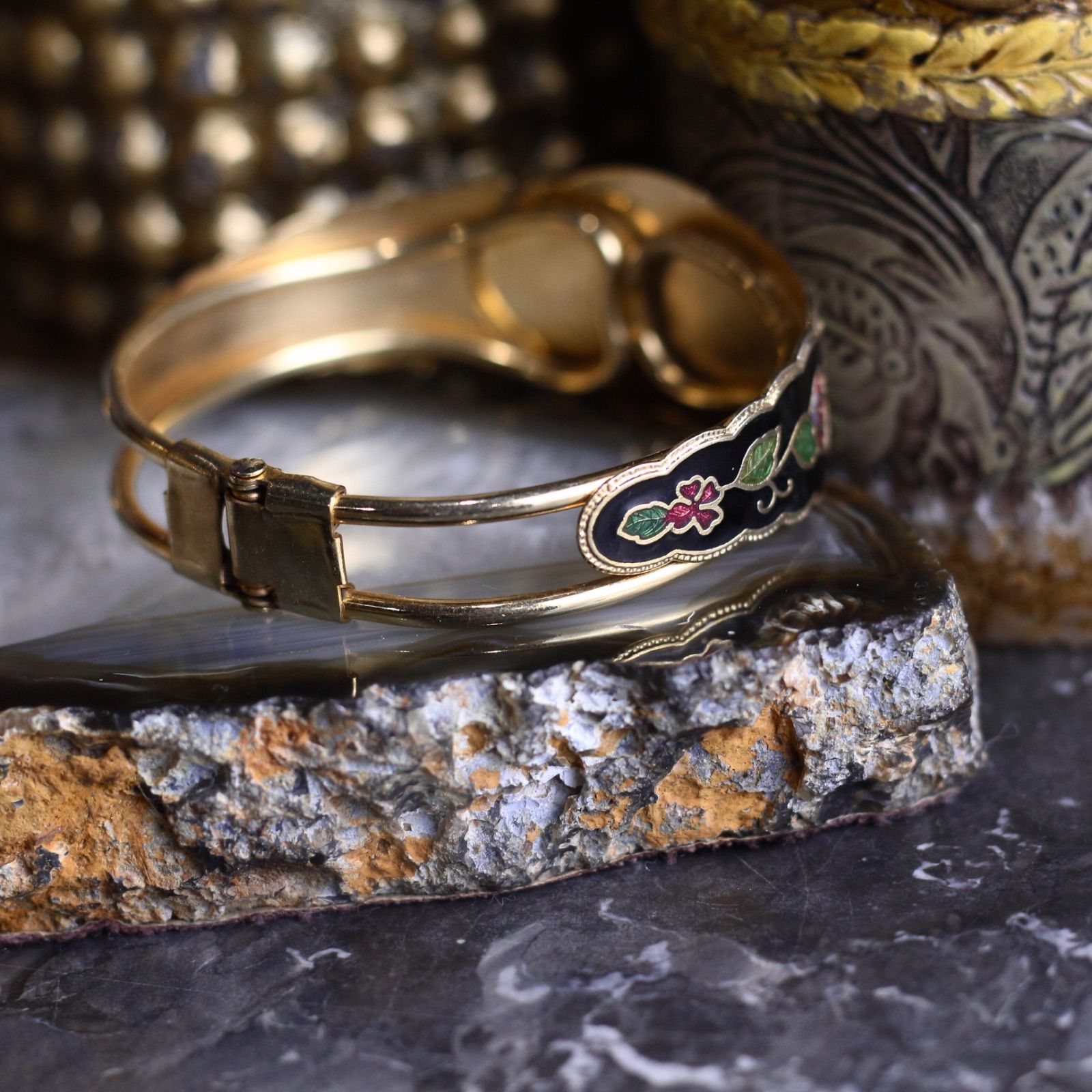 USA VINTAGE FLOWER DESIGN CLOISONNE METAL BANGLEアメリカ古着お花 