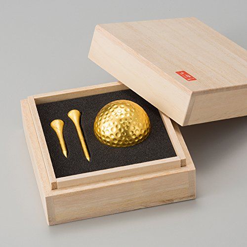 ☆新品☆桐箱入り 金箔ゴルフボール＆ティーセット（シングル）[ゴルフコンペ 景品 賞品 父の日 ギフト プレゼント] 7d741058