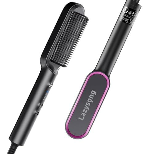 Lazysong ヒートブラシ ブラシ型ヘアアイロン ストレートブラシ ヘアブラシアイロン セラミックコーディング やけど防止 プロ仕様 5段階温度調節 家庭/出張/通勤 贈り物 プレゼントma