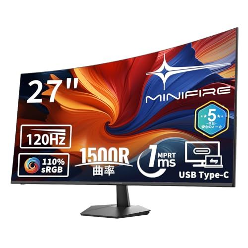 Minifire モニター27インチ USB-C 120Hz FHD 1920×1080 HDR10 Adaptive Sync sRGB 110% VESA対応 フレームレス Type-C/HDMI スピーカー内蔵(HDMI/USB Typ 2ff4b14a