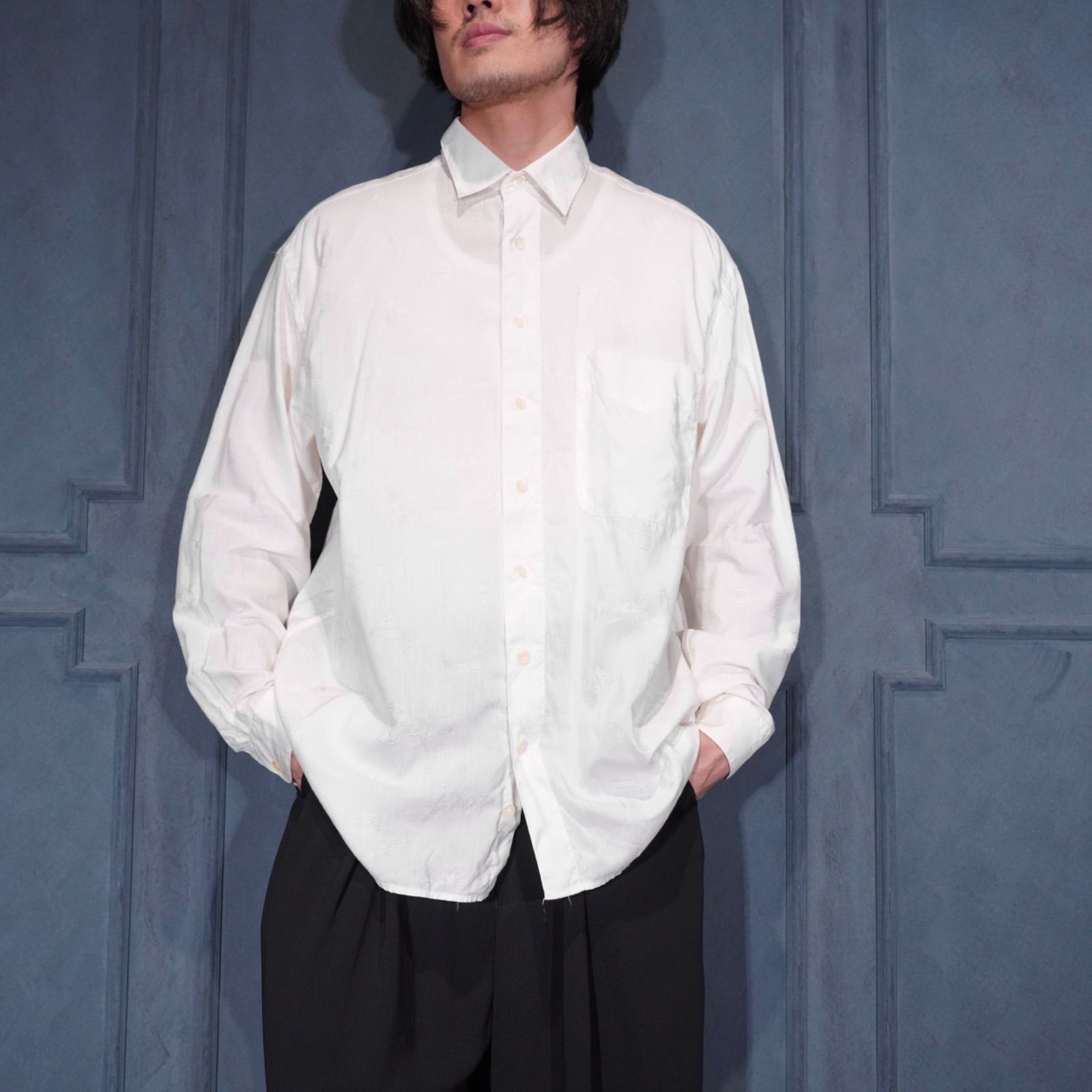USA VINTAGE SEIDENSTICKER RIBBON PATTERNED EMBROIDERY JACQUARD DESIGN SHIRT/アメリカ古着リボン柄ジャガード刺繍デザインシャツ