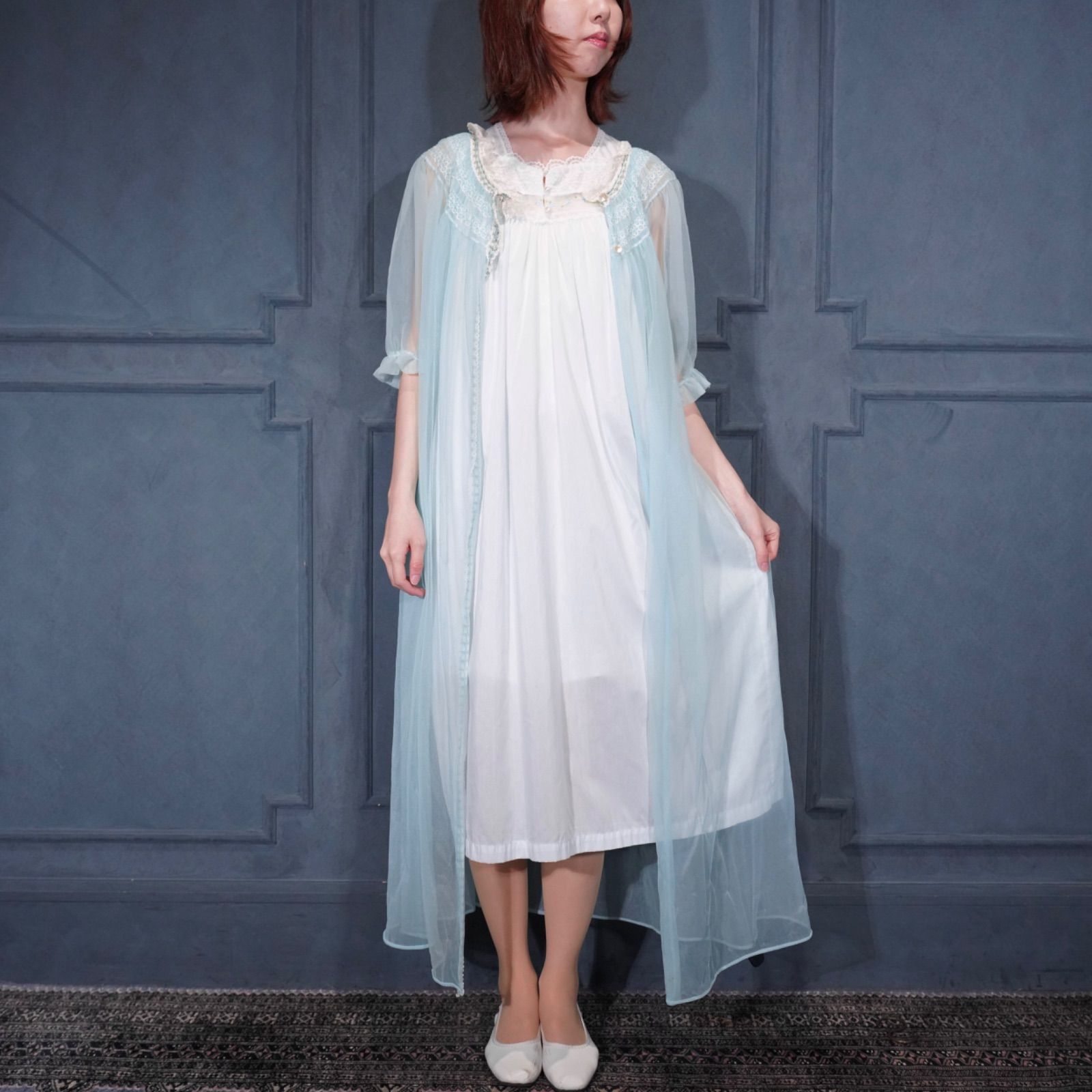 80’s USA VINTAGE Character EMBROIDERY LACE DESIGN NIGHTY DRESS NO SLEEVE ONE PIECE/80年代アメリカ古着刺繍レースデザインナイティドレスノースリーブワンピース