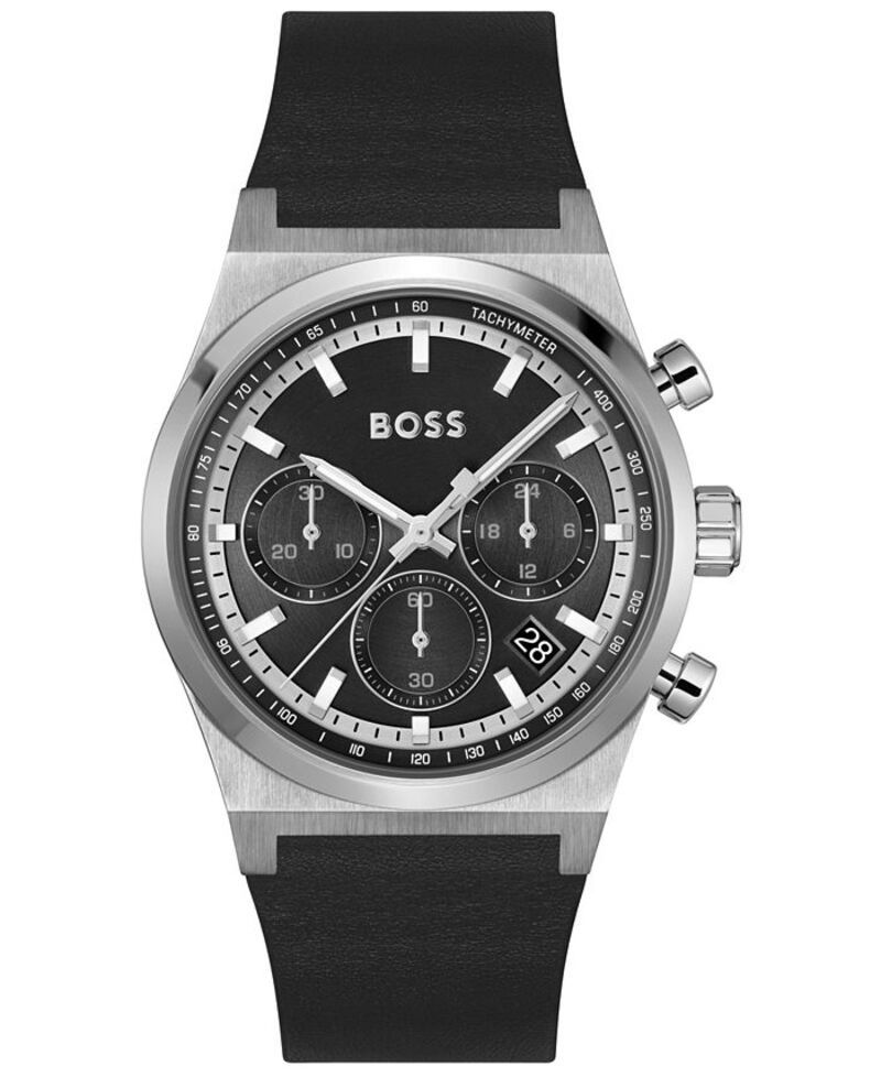ヒューゴボス メンズ アクセサリー 腕時計 レザー Hugo Boss Mens Candor Quartz Chronograph Black Leather Watch 41mm Black ブラック