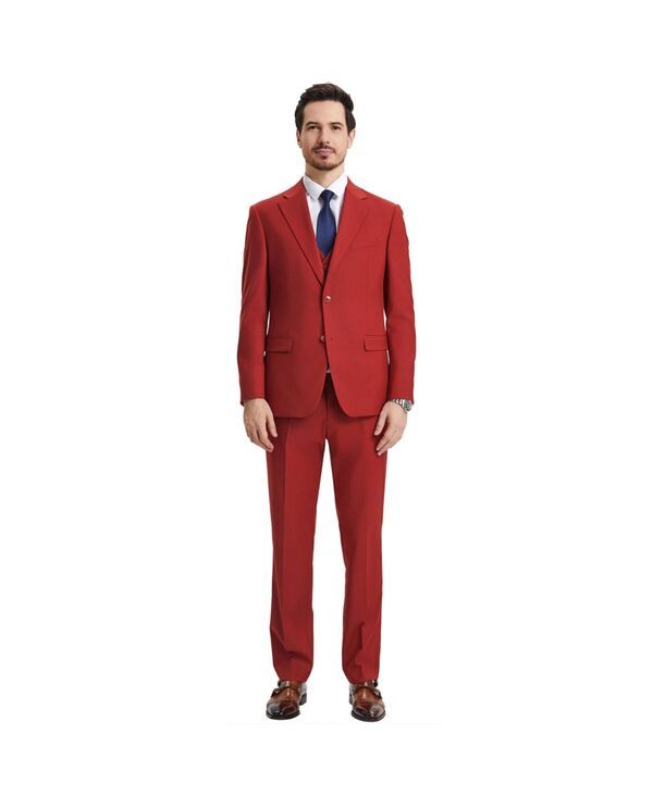 ステイシーアダムス メンズ アウター ジャケット・ブルゾン パンツ ベスト ジャケット Stacy Adams Mens HybridFit 3pc Notch Lapel Suit Set Jacket Vest and Pants Brick