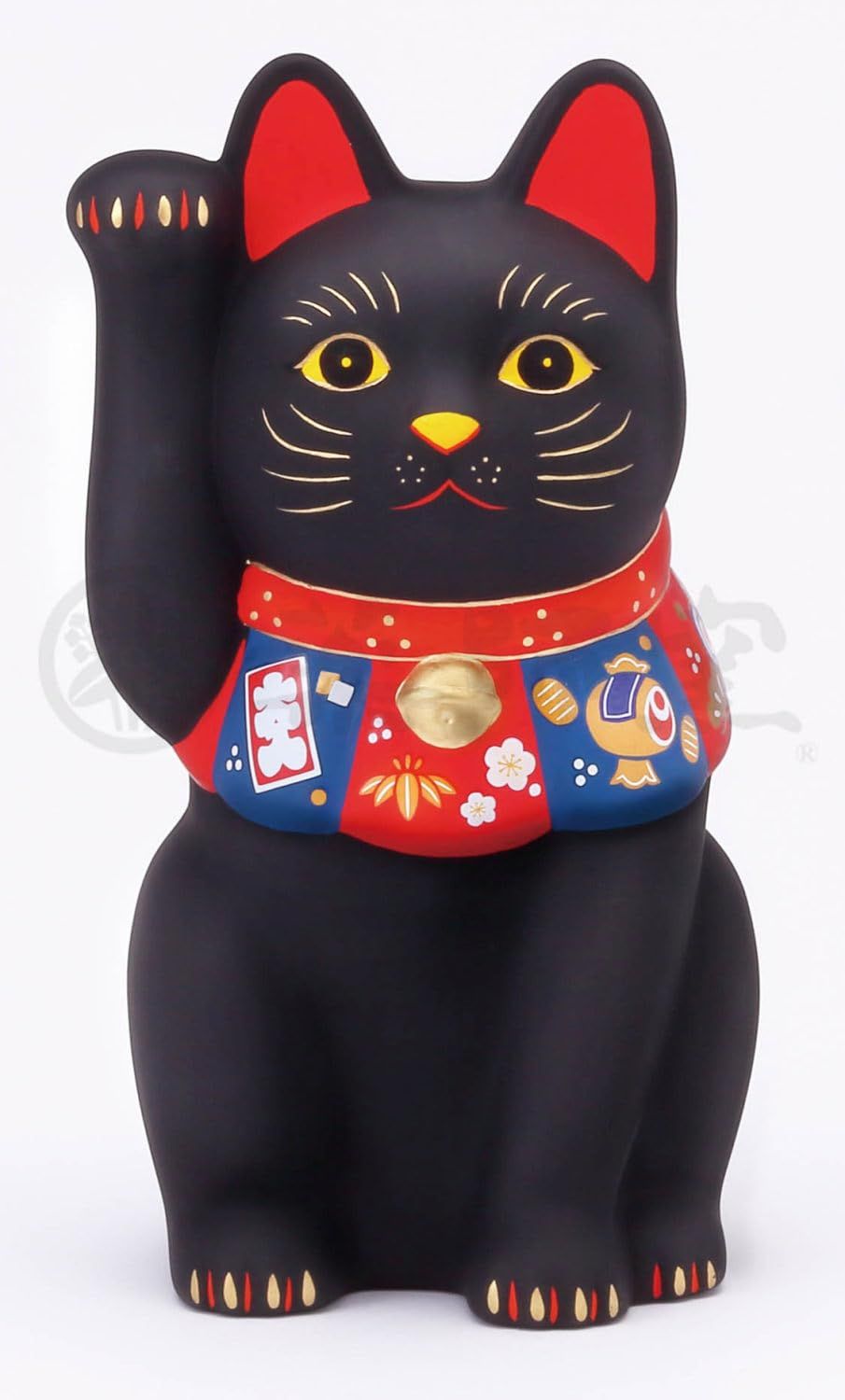 薬師窯 福づくし招き猫 黒・大 【7870】 縁起物 置物 インテリアAR 5281ed79