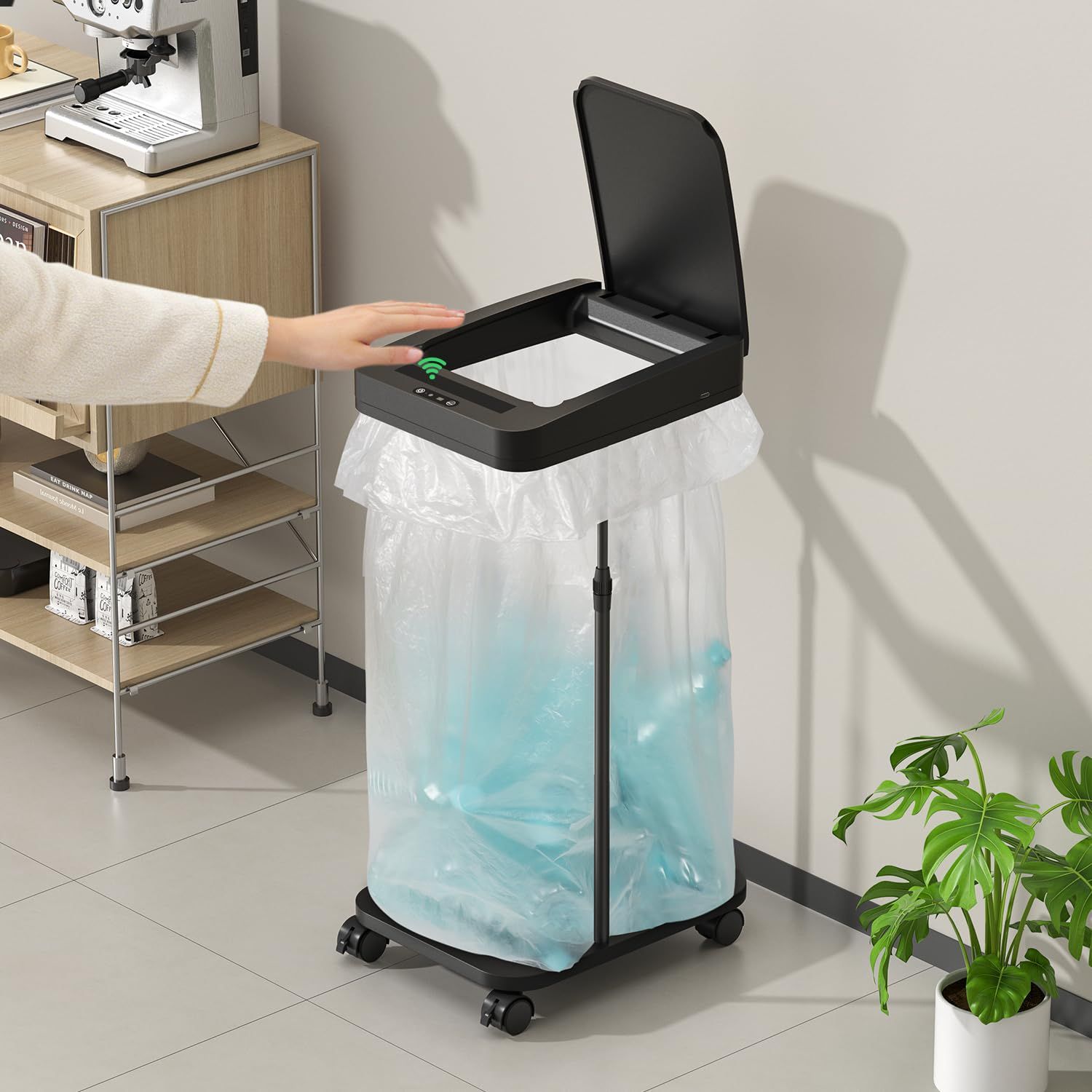 PRTONE ゴミ箱 自動 45L ゴミ袋ホルダー キャスター 木製台座付き 高さ調整可 20L?90L袋対応 ふた付き USB充電式 ダストボックス キッチン 分別ゴミ箱 スリム ゴミ袋 スタンド 自動開閉式 縦型 おしゃれ 台所 リビング 8b176f72