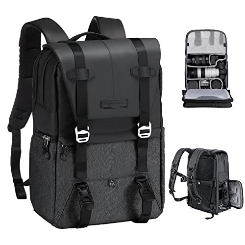 K＆F Concept カメラバッグ おしゃれ カメラリュック カメラバックパック 2気室 20L 大容量 レインカバー付き 撮影バッグ 防水 一眼レフ/DSLRカメラ/レンズ/16インチPC/三脚収納可 出張/旅行/撮影用バッグpms b43f27f8