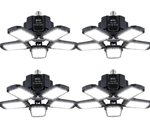 MGOXOガレージライト4個LEDシーリングライト 6灯式 省エネ ペンダントライト ハイパワー 超高輝度100W 6500K 昼白色 折りたたみ式 変形可能な 天井照明 カーポート、ワークショップ、パーキング、倉庫、地下に適用 (6灯式10 7f77b3b7