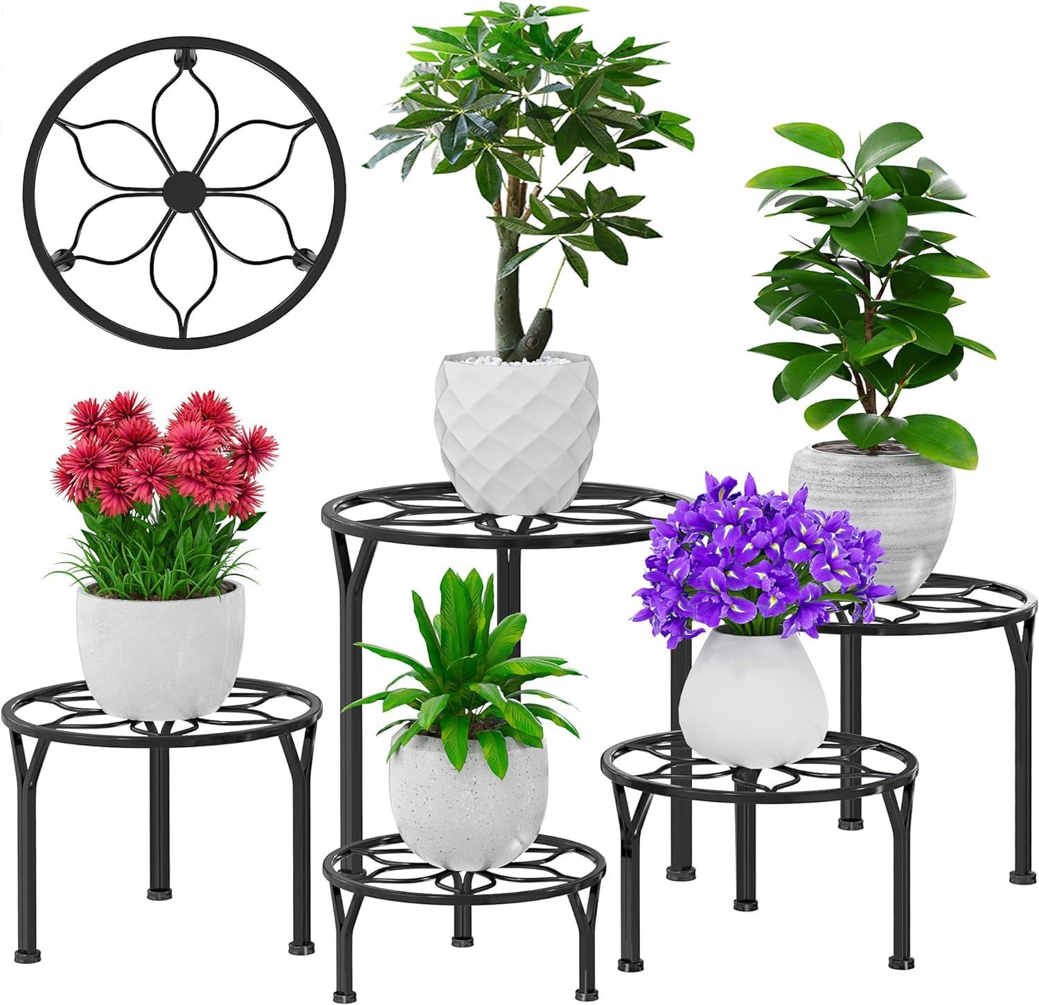 VECELO フラワースタンド 5個セット 花台 植木鉢スタンド フラワーラック プランターラック 猫脚付 植木鉢台 園芸ラック アイアンフラワースタンド 飾り台 猫脚付鉢置き 金属製植物スタンド 鉢スタンド 屋内植物用 ガーデニング スタン 112d5767