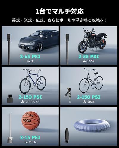 ASMAX 自転車 空気入れ 電動空気入れ バイク 車 エアーポンプ 2500mAh×3 大容量バッテリー 最大圧力160PSI タイヤ空気圧検知 50cmクイックリリースエアホース 自動停止 米式/仏式/英式 浮き輪バルブ対応 モバイルコン dc913b13