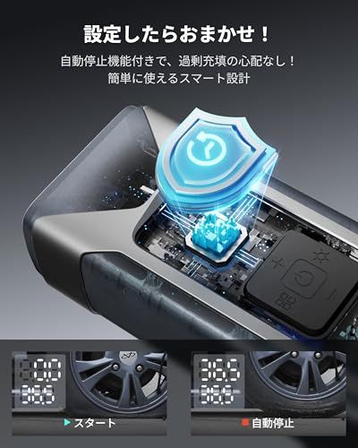 ASMAX 自転車 空気入れ 電動空気入れ バイク 車 エアーポンプ 2500mAh×3 大容量バッテリー 最大圧力160PSI タイヤ空気圧検知 50cmクイックリリースエアホース 自動停止 米式/仏式/英式 浮き輪バルブ対応 モバイルコン dc913b13
