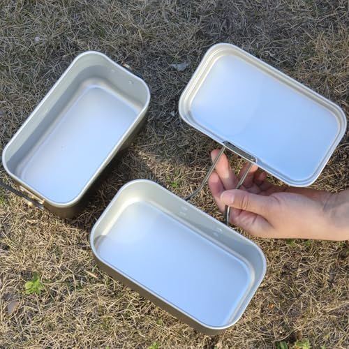 雷鳥飯盒 肉厚 真鍮耳金 アウトドアクッカー アルミ角型メスキット 鍋 キャンプポット 水蒸気炊飯2合（チタン色）/ 55884fcf
