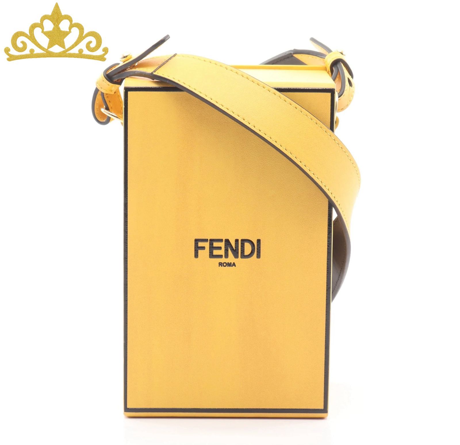 FENDI ボックス ショルダーバッグ レザー イエロー レディース