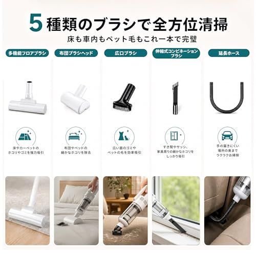 【新品】掃除機 コードレス Fochai【20000pa 強力吸引 革新モデル】スティック電気掃除機 5WAY 5種類ノズル 軽量 Type-C充電式 一人暮らし LEDライト照明 ワンプッシュでゴミ箱を開ける 水洗可能なステンレスフィルター cd86a392