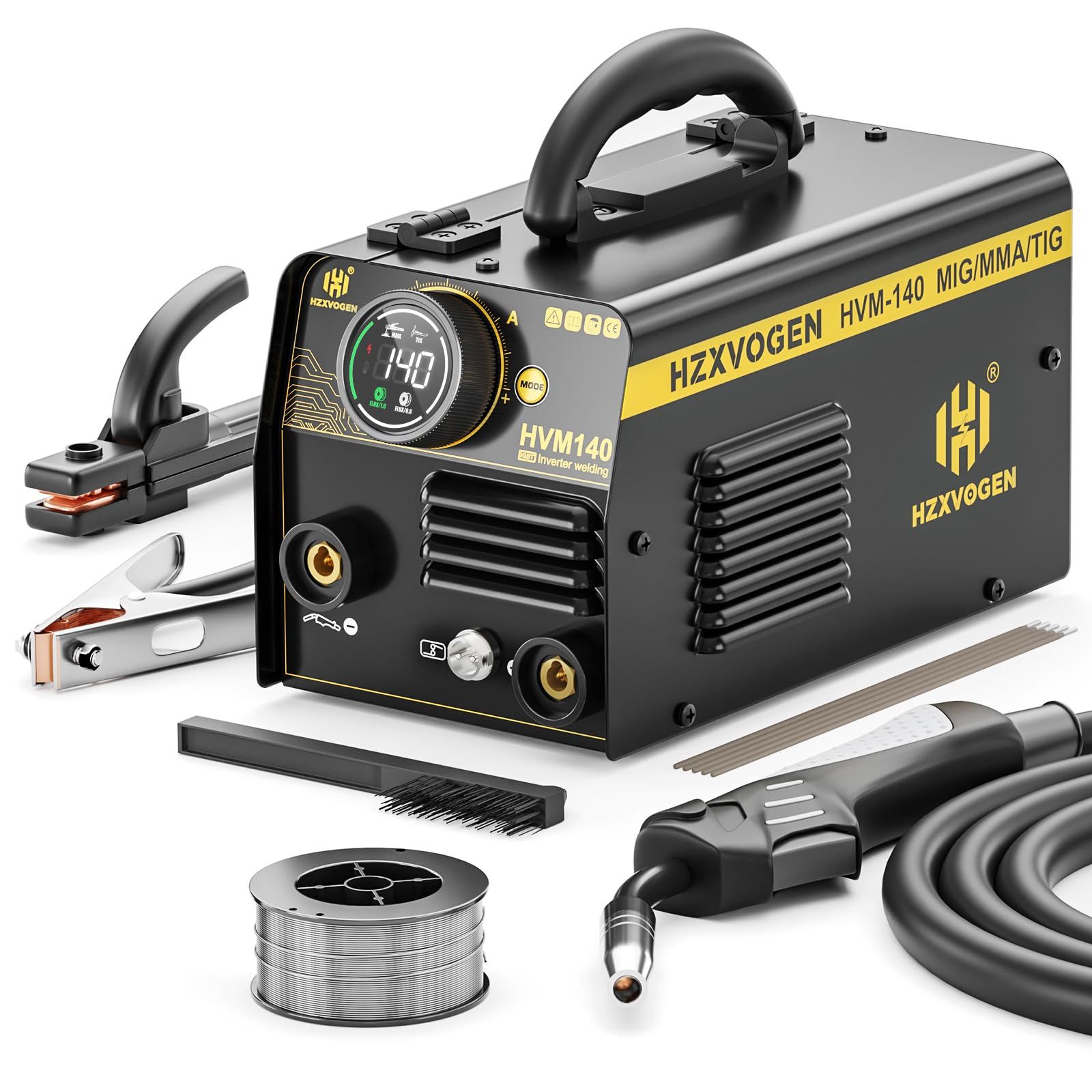 【新品】H HZXVOGEN 【2025年 溶接機】 半自動溶接機 最大出力140A 100V/200V兼用 1台3役 電気溶接機 ノンガスMIG?被覆アーク?LIFT TIGに対応 液晶表示 インバーター搭載 小型 軽量 簡単な修理 車両整 40cdd6b8
