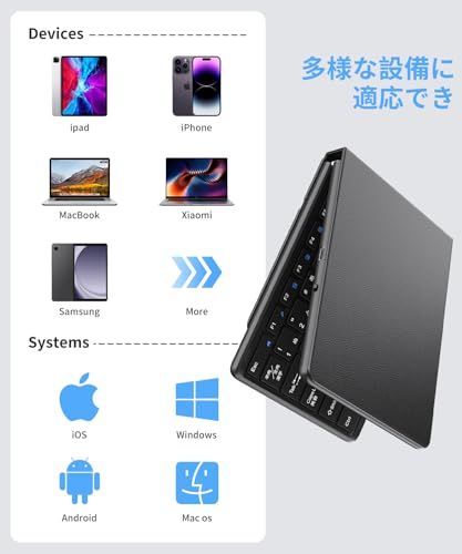【2026革新版】Omikamo キーボード ワイヤレス 折りたたみ式 JIS標準日本語配列 ipad/iphone キーボード Bluetooth マルチペリング iOS/Mac/Windows/Android/Google対応 フルサイズ 43a8ca42