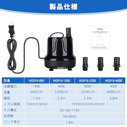 hygger 水中ポンプ 水槽 吐出量4000L/H 最大揚程2.8M 給水 水換え 底部入水式 静音設計 排水ポンプ 循環ポンプ 給水ポンプ 淡水 海水★m 74366e9b