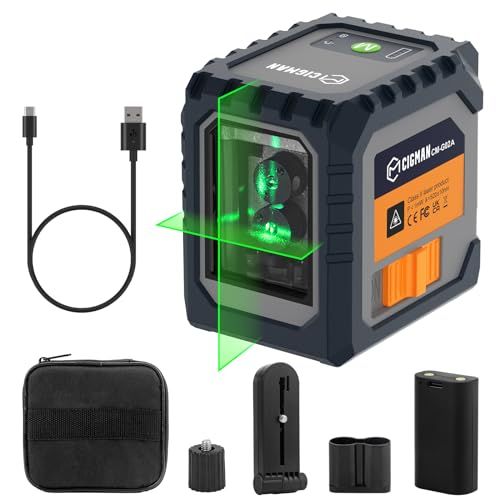CIGMAN レーザー墨出し器 ミニ型 クロスラインレーザー USB-C充電 充電式電池 自動/手動水平調整 磁気サポート30Mの作業距離 IP54 収納バック付き 日本語取扱説明書 CM-G02A★m 881733bd