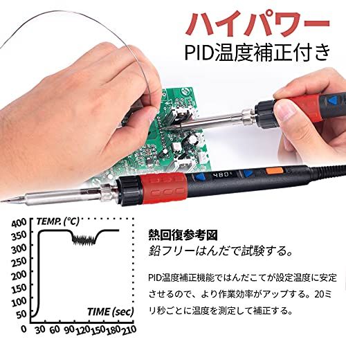 YIHUA 928D-III はんだこて 110Wハイパワー デジタル表示 温度制御型（90°C ~ 480°C） スイッチ付き スリープモード 丈夫で防熱のホルダー クリーニングワイヤー 3つのこて先追加 PSE認証 日本語取扱説明書付き d5cba643