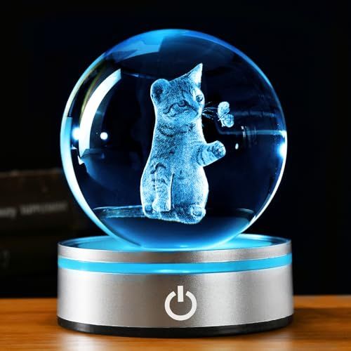 IFOLAINA 誕生日 プレゼント 3D可愛い猫 クリスタル ボール 女性 人気 ギフト おしゃれ 80ｍｍ 水晶玉 ベッドサイドランプ 間接照明 LEDライト 雰囲気作り ねこ 寝室 ライト 癒しグッズ インテリア 記念日 妻 結婚祝い 4670a1b6