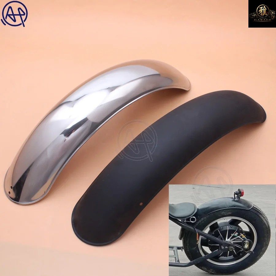 ビンテージハーレーボブ用レトロリアモーターサイクルクローム/ブラックメタルフェンダーマッドガード