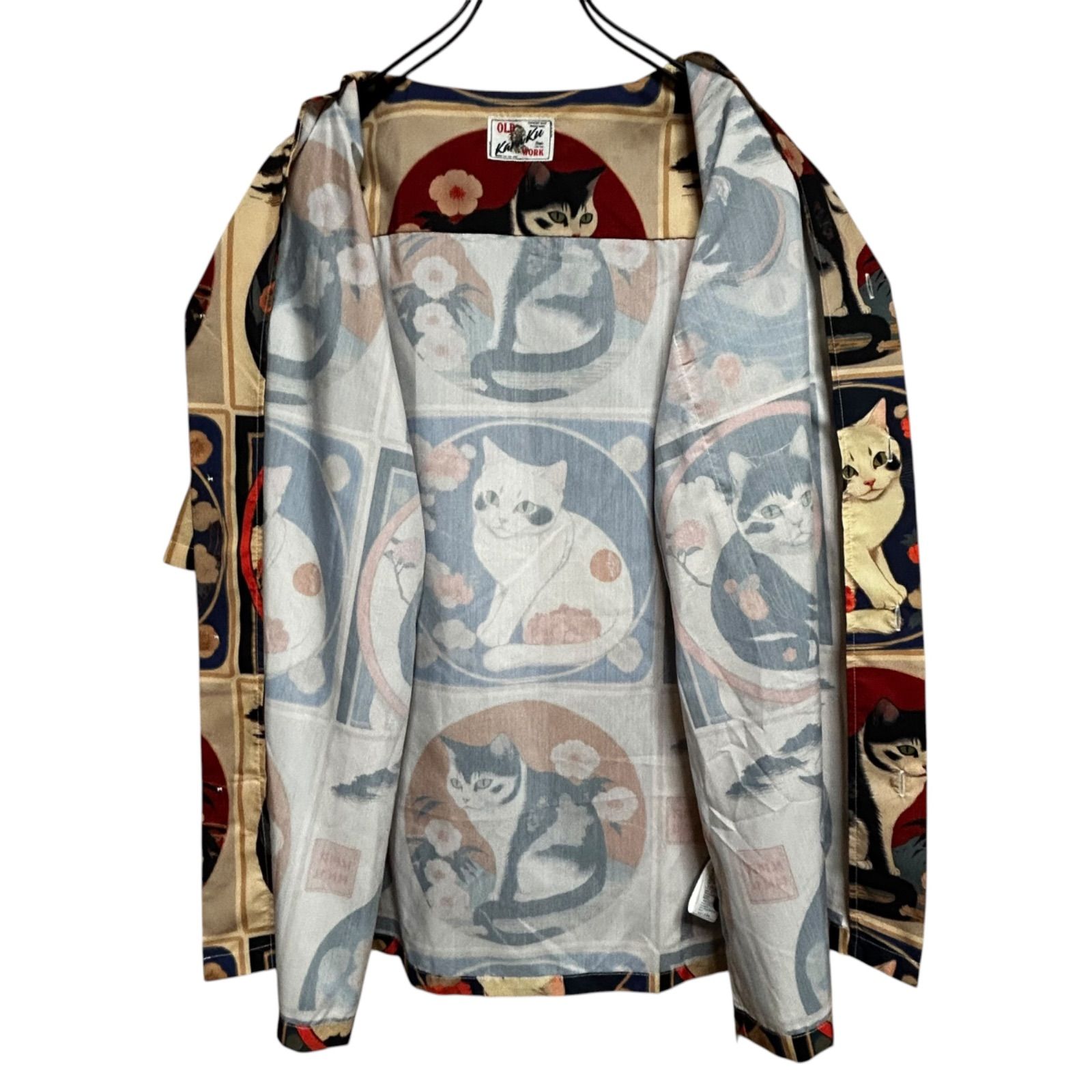 KARAKU 明治時代の猫 総柄 浮世絵風 アロハシャツ XL カラク 半袖