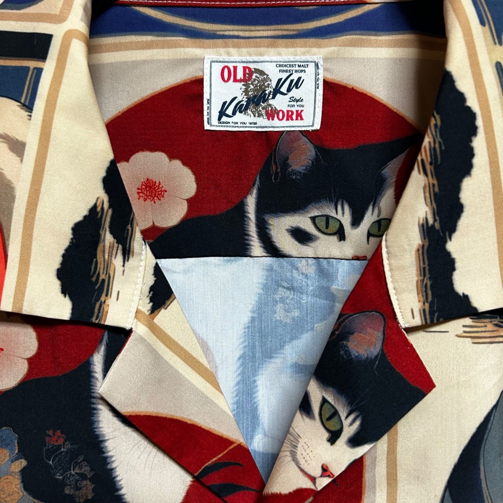 KARAKU 明治時代の猫 総柄 浮世絵風 アロハシャツ XL カラク 半袖
