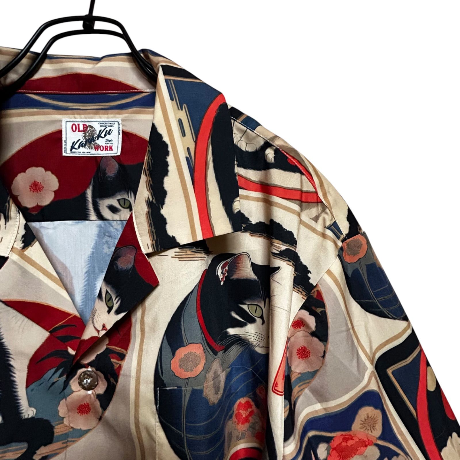 KARAKU 明治時代の猫 総柄 浮世絵風 アロハシャツ XL カラク 半袖