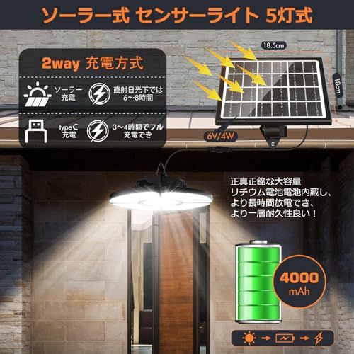 Linke ソーラーライト 人感センサー付き 分離型 5灯式 100W相当 調色調光(2700K-6500K) 4000mAh大容量 リモコン付 タイマー/メモリー機能 IP54防水 屋内外兼用 ガレージ/玄関/庭/ベランダ防犯 日本語説明書 fe3b05db Linke ソーラーライト 人感センサー付き 分離型 5灯式 100W相当 調色調光(2700K-6500K) 4000mAh大容量 リモコン付 タイマー/メモリー機能 IP54防水 屋内外兼用 ガレージ/玄関/庭/ベランダ防犯 日本語説明書 fe3b05db