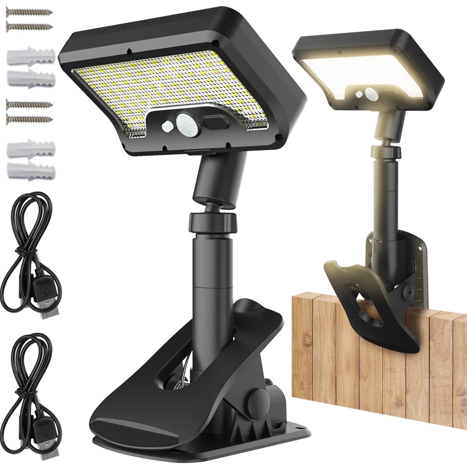 センサーライト 屋外 ソーラーライト 2個セット 92LED IP65防水 ソーラー 人感 超高輝度 USB充電可 クリップ式 2WAY設置 垂直と水平 人感センサー 大容量 自動点灯消灯 ガーデンライト フェンス 柵 キャンプ用 芝生 公園 0bcefd74