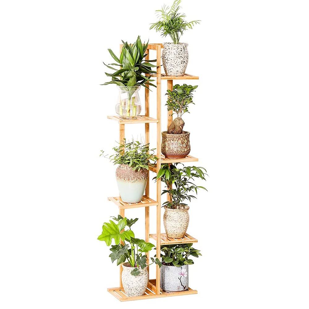 UNHO フラワースタンド フラワーラック 竹製 花台 6段 高い スリム ガーデニング 棚 観葉植物 植木鉢 鉢 盆栽 台 室内 屋外 ナチュラル おしゃれ 園芸ラックas ae9b0a38