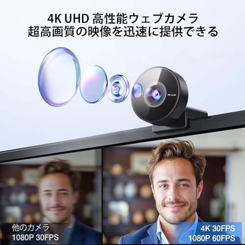 EMEET C950 4K UHD webカメラ 800万画素 1080P@60FPS対応 PDAFオートフォーカスウェブカメラ 73°視野角 ノイズキャンセリングマイク付きpcカメラ プラグ&プレイ プライバシーカバー ビデオ会議/オンライ 5204365d