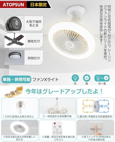 【壁スイッチのメモリー・省エネ】ATOPSUN シーリングファンライト ファン付き照明 LED シーリングファン 小型 扇風機 天井 24W 100W相当 2000LM E26口金 DCモーター 無階段調色調光 3段階風量調整 タイマー機能 dda7a461 【壁スイッチのメモリー・省エネ】ATOPSUN シーリングファンライト ファン付き照明 LED シーリングファン 小型 扇風機 天井 24W 100W相当 2000LM E26口金 DCモーター 無階段調色調光 3段階風量調整 タイマー機能 dda7a461