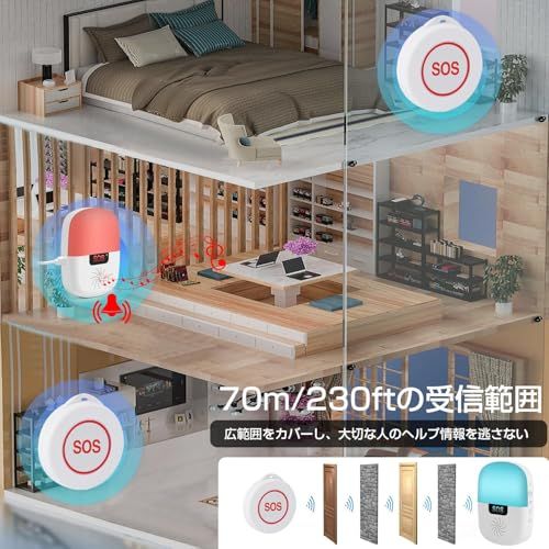 Richday ナースコール 家庭用 WIFI 呼び出しベル介護アプリでスマホ連動 SOSコールボタン 見守り 高齢者 患者 障碍者 妊婦 敬老の日 日本語取扱説明書付き (受信機1+(更新版)ボタン2)″mn 0bee9495