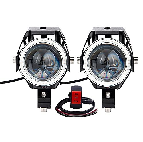 【新品】X-STYLE U7 バイク用 LED フォグランプ 4つモード切替 イカリング付き ヘッドライト 12V 24V 汎用 IP67防水 スイッチ付き ホワイト+ブルー (ブルー, 直亮) e65394f6