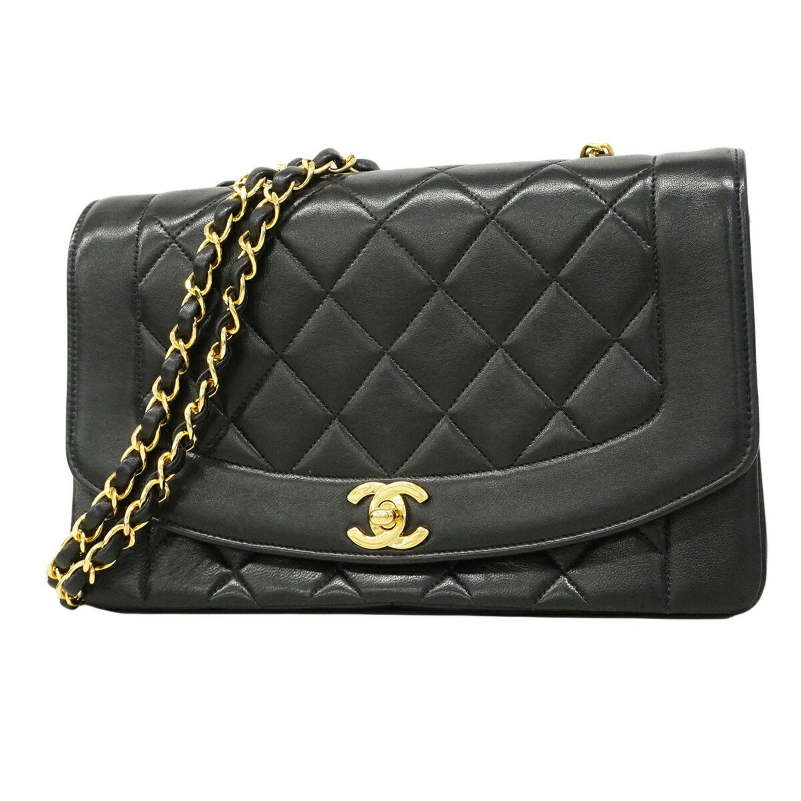 シャネル(Chanel) シャネル ショルダーバッグ ダイアナ チェーンショルダー ラムスキン ブラック レディース