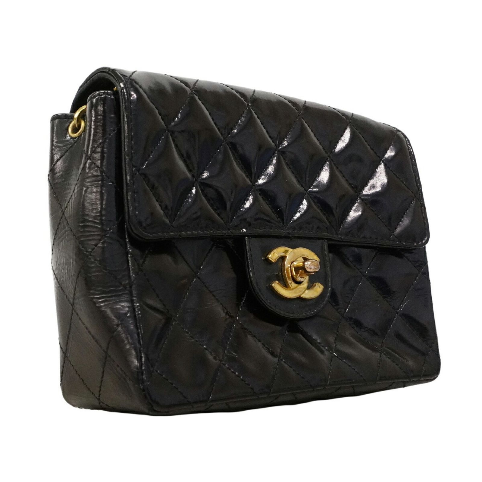 シャネル CHANEL マトラッセ ミニ チェーンショルダー パテントレザー 黒 シャネル(Chanel) シャネル ショルダーバッグ ミニマトラッセ チェーン